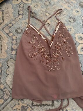Edikted Brown Sequin Trim Tie-Back Tank